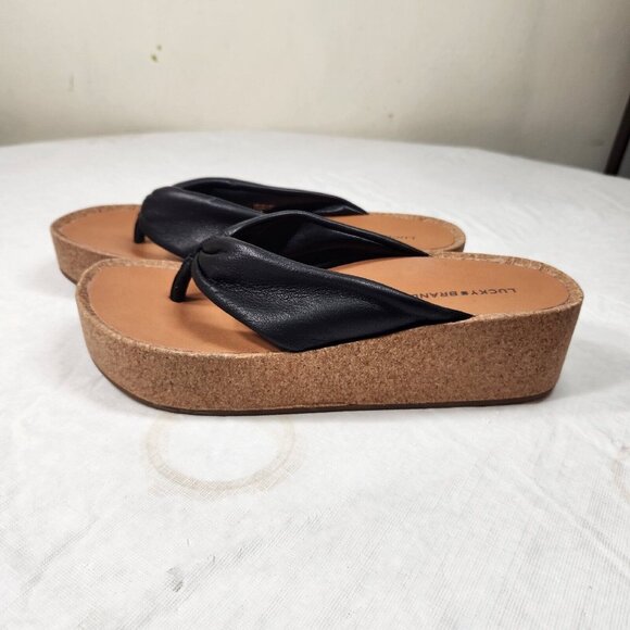 Lucky Brand Womens Size 10 Lellina Corck Platform Wedge Thong Sandal Black   902 - Picture 6 of 10
